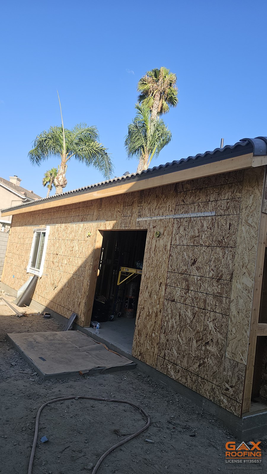 Roof work on an accessory dwelling unit in Costa Mesa, California