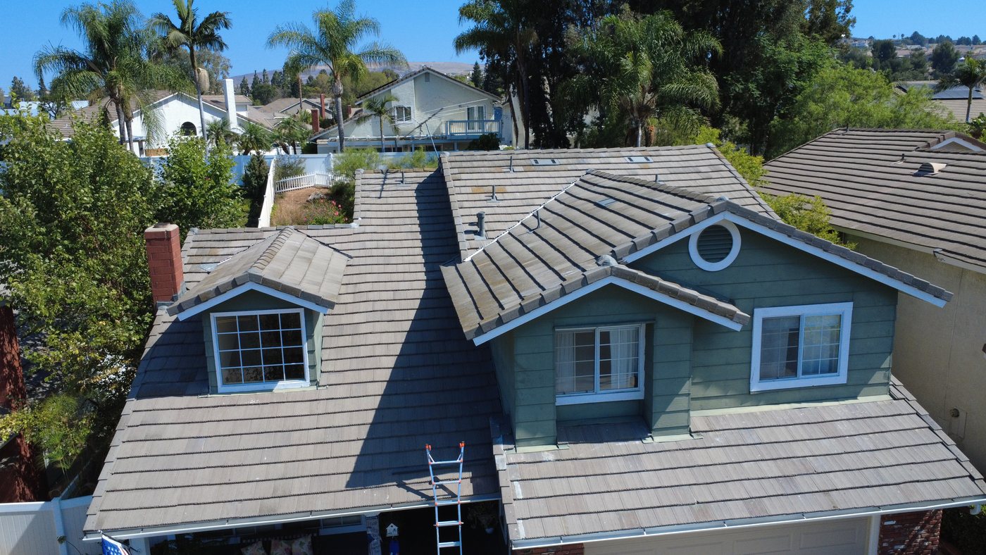 Finished concrete tile roof from above in Yorba Linda by GAX Roofing