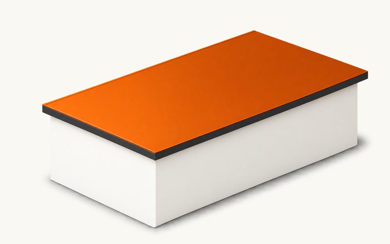Orange low-slope roof on a rectangular building.