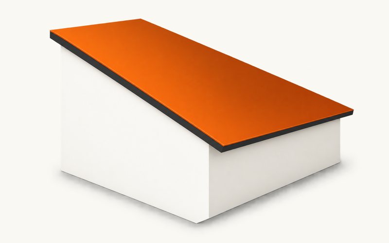 Orange shed roof with one sloping plane.