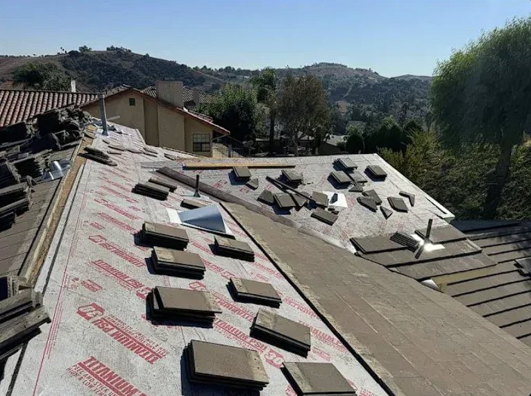 Tile roof mid-installation Rancho Cucamonga