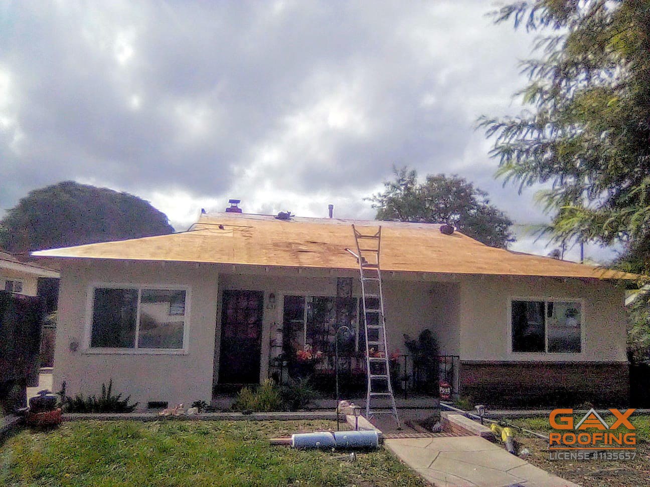 Upland home with fresh roof decking installed during a GAX Roofing replacement