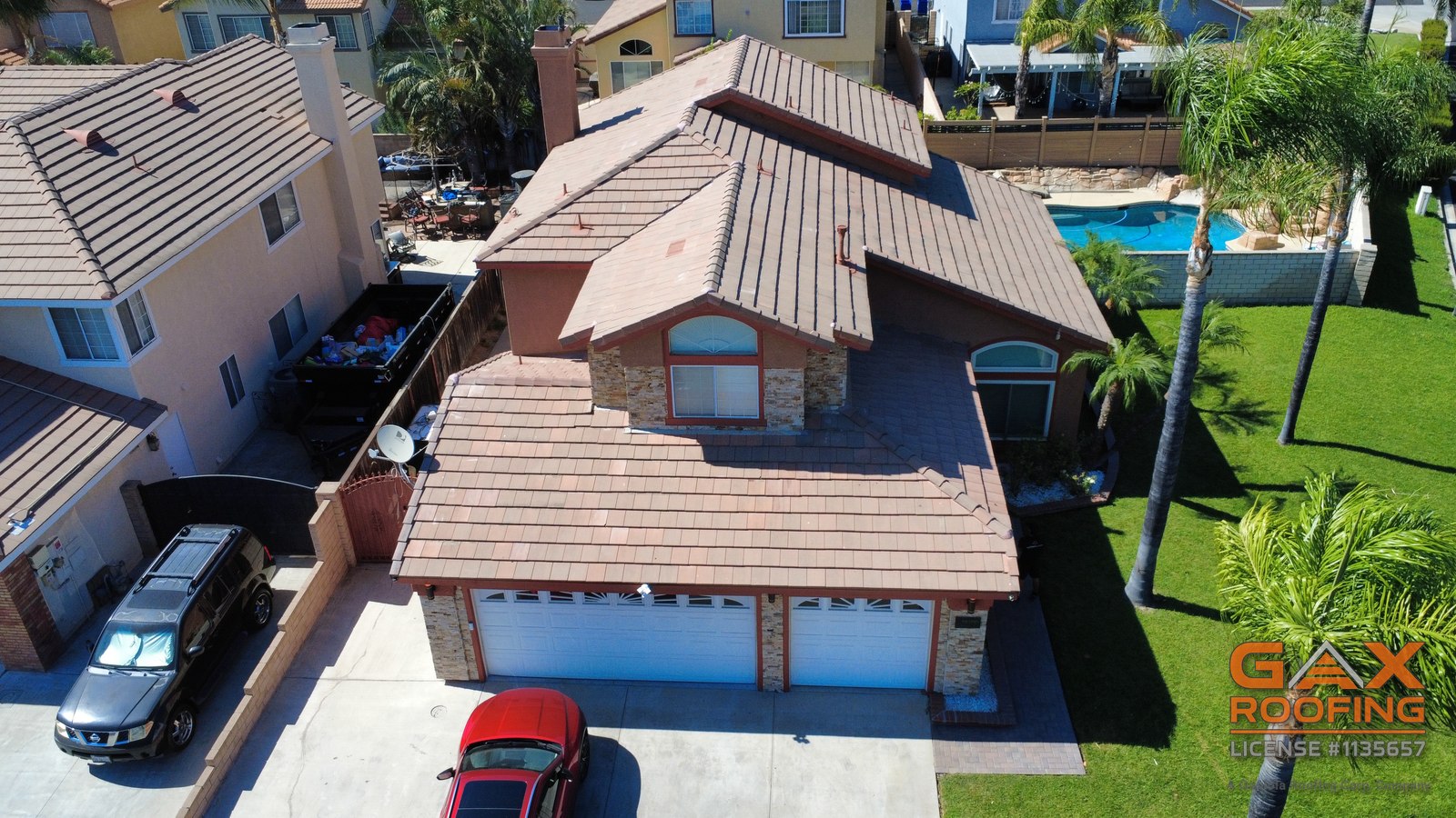 Tile lift and relay by GAX Roofing, aerial view