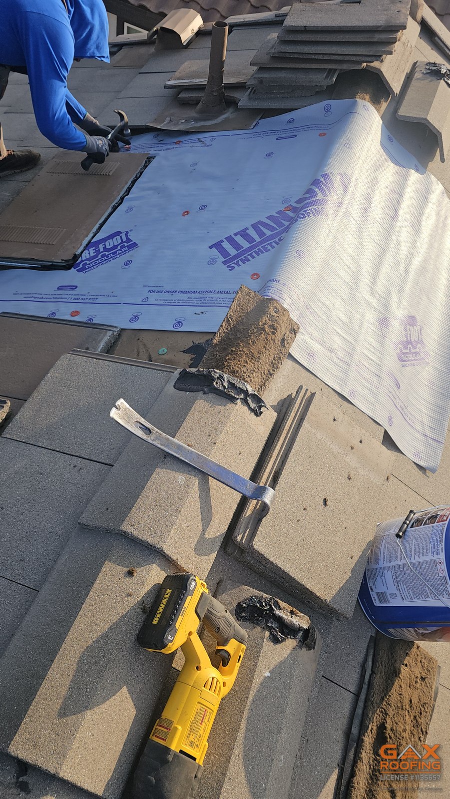 Tile ridge repair on a Diamond Bar, California roof