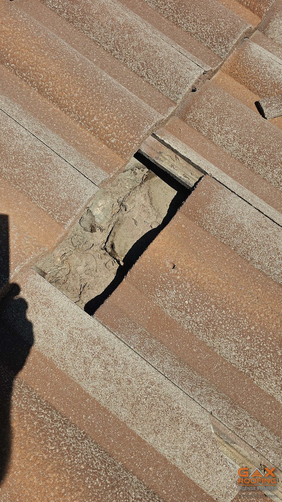 Cracked roof tiles found on a repair call in Rialto, California