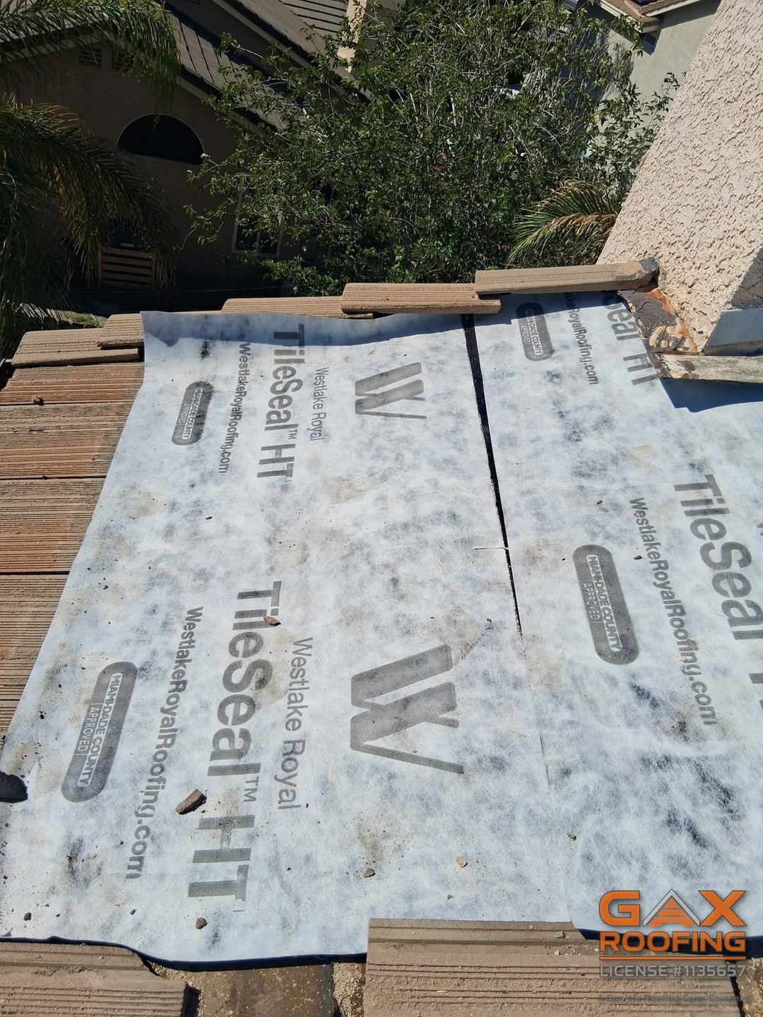Westlake Royal TileSeal HT underlayment installed over new decking on a Hemet tile roof repair